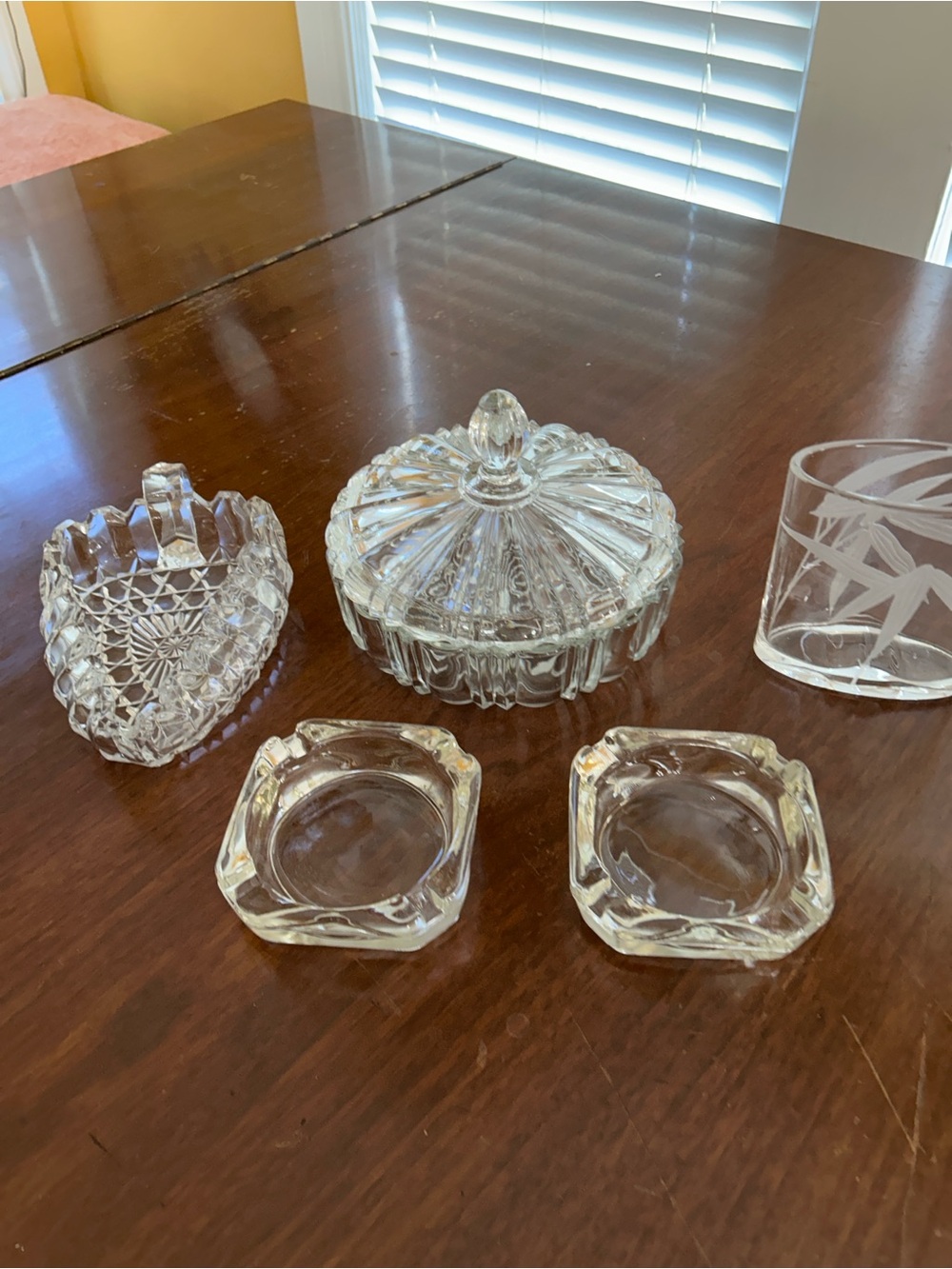 Clear Glass Vanity and Trinket candy vase, ashtray Dish Collection